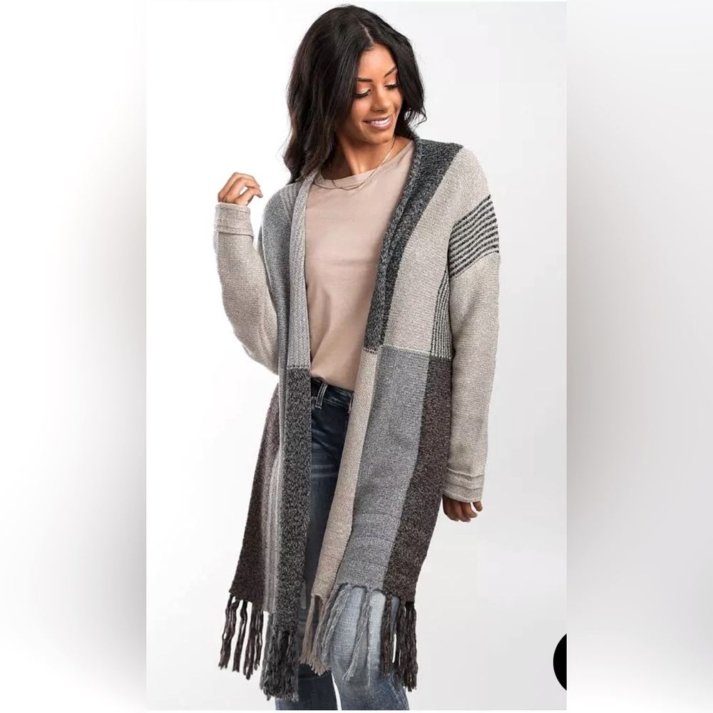 Buckle Colour Block Cardigan Sweater